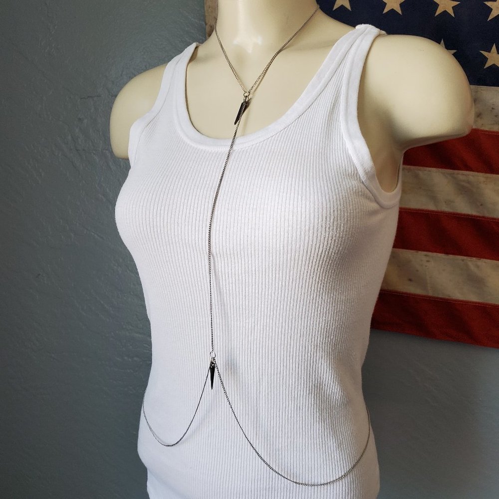 Silver spike body chain necklace belly chain